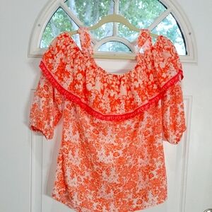 Orange Floral Off-Shoulder Blouse Size  MED